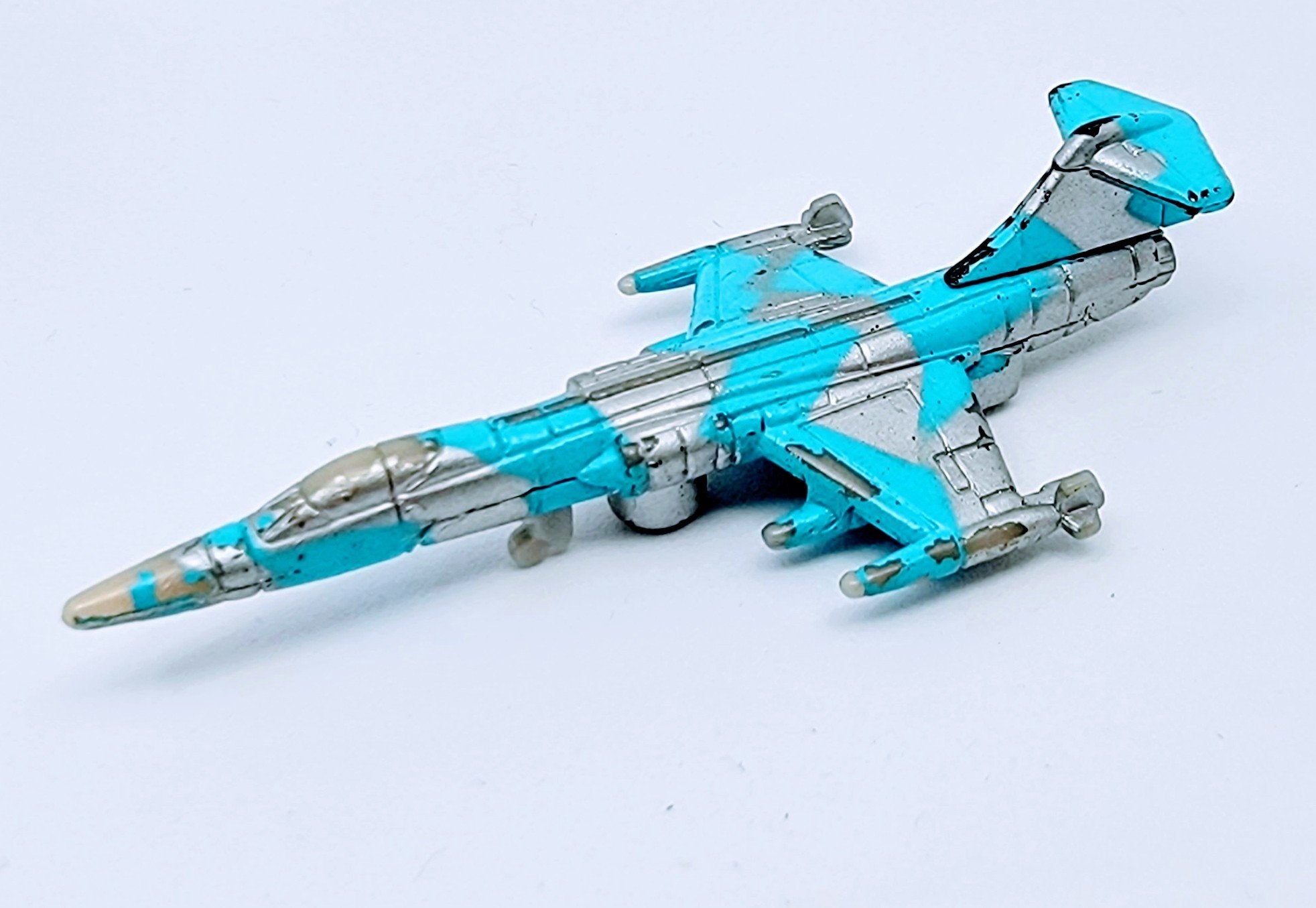 Micro Machines Military F-105 Thunderchief Vintage Collectible Miniature Aircraft ~Rare Blue Camo With Combat Damage MMLB1 simple Xclusive Collectibles