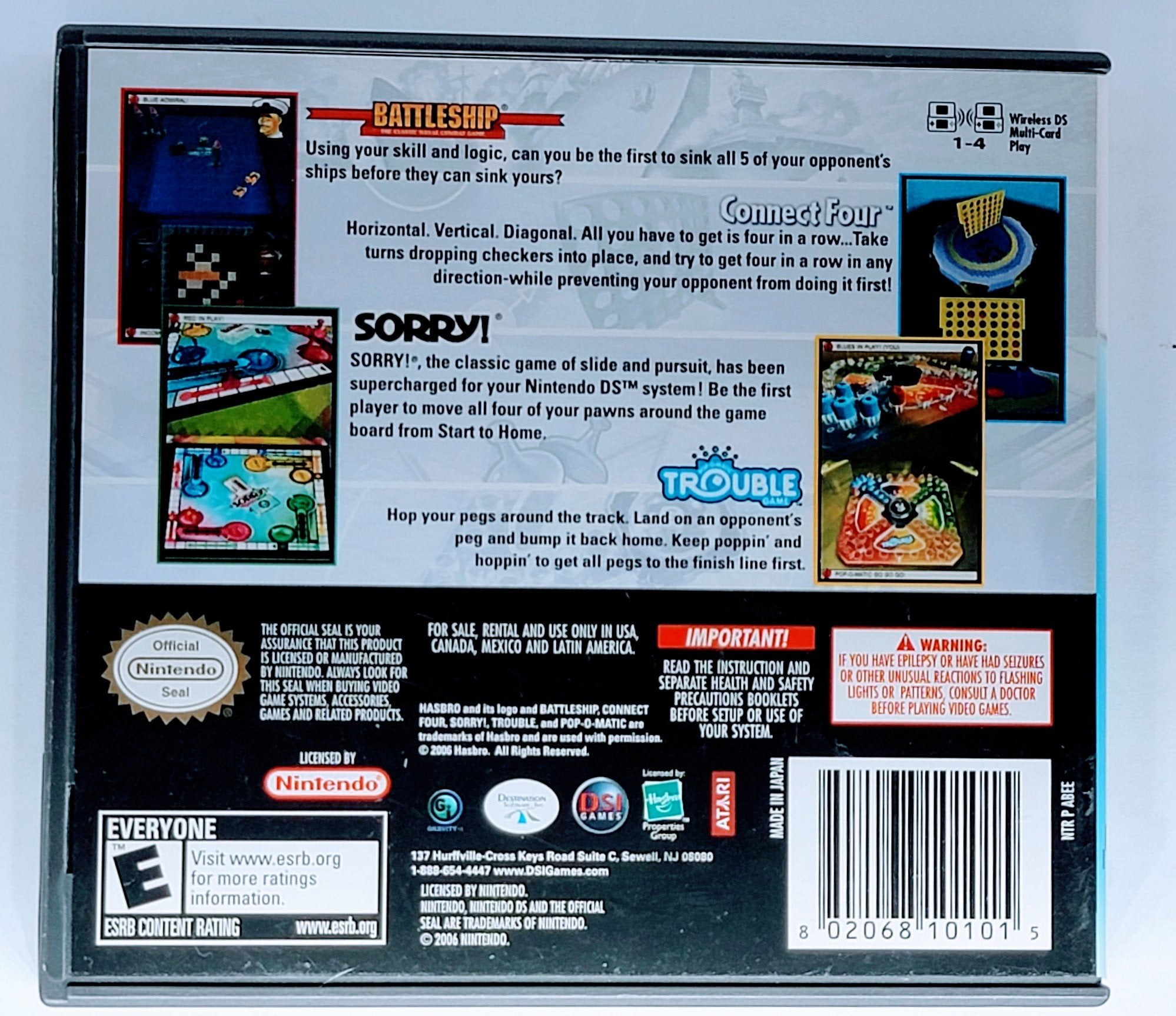 Battleship/Connect Four/Sorry!/Trouble - 4 Game Pack Nintendo DS: A Bundle of Classic Fun! Xclusive Collectibles , 802068101015