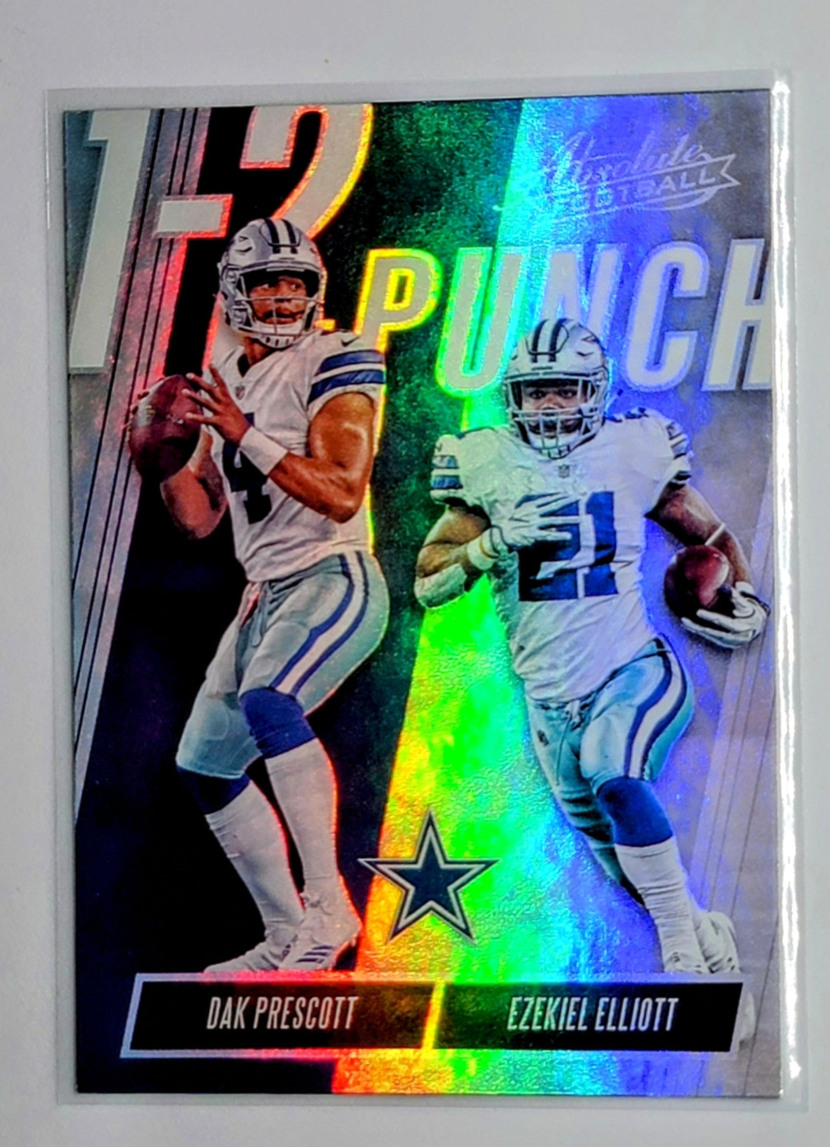 2018 Panini Absolute Dak
  Prescott / Ezekiel Elliott 1-2 Punch Spectrum Gold  Dallas Cowboys Football Card  TH1CB simple Xclusive Collectibles