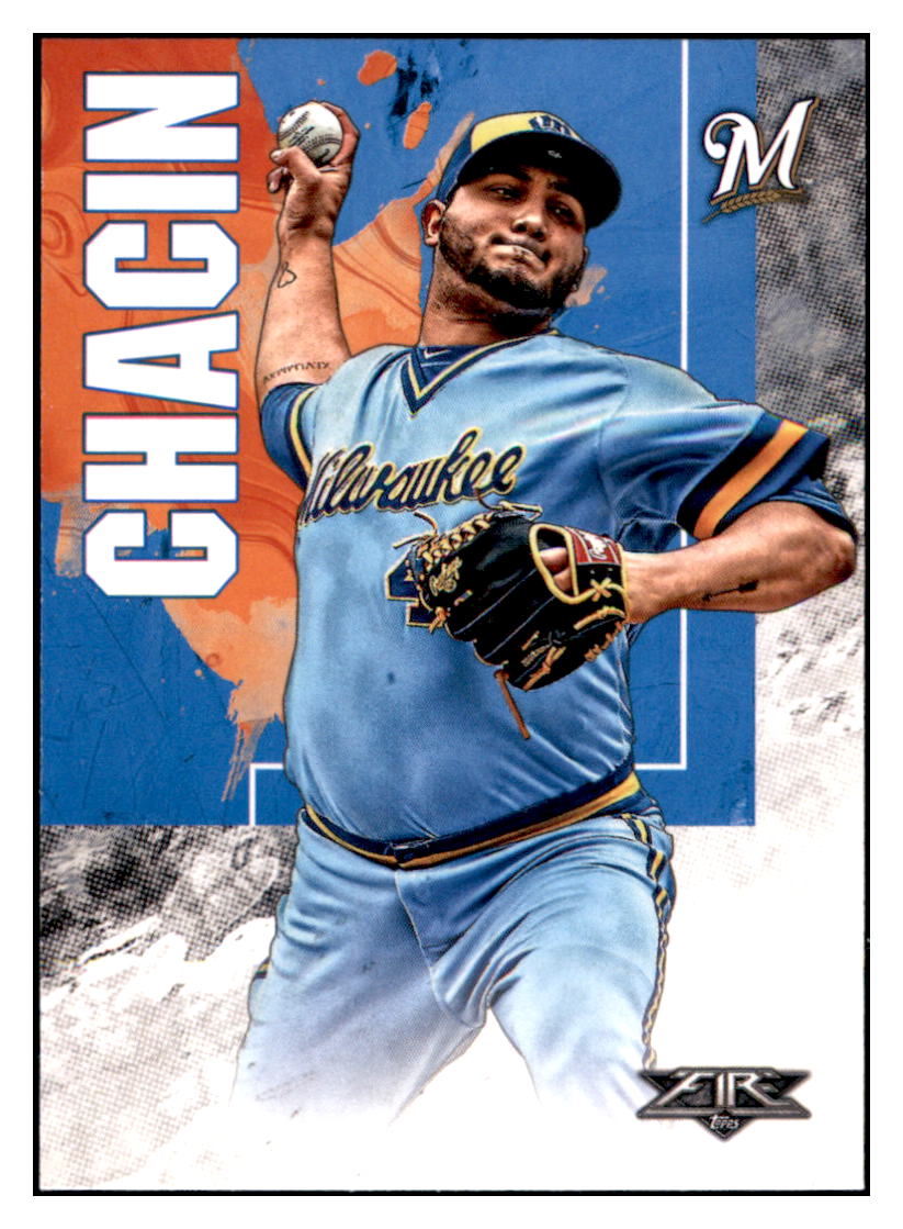 2019 Topps Fire Jhoulys Chacin  Milwaukee Brewers #77 Baseball card   M32P1 simple Xclusive Collectibles