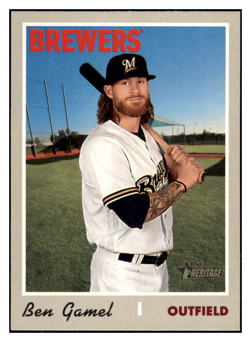 2019 Topps Heritage Ben Gamel Milwaukee Brewers #582 Baseball card M32P1 simple Xclusive Collectibles