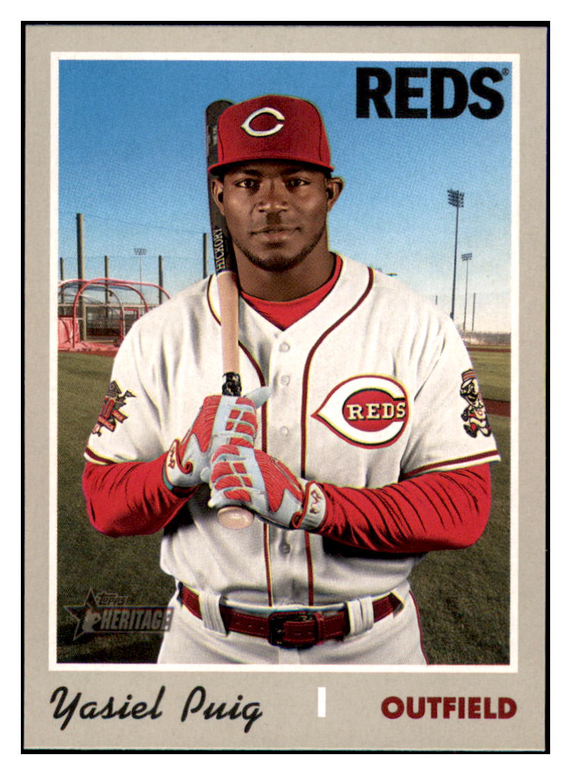 2019 Topps Heritage Yasiel Puig Cincinnati Reds #541 Baseball card M32P1 simple Xclusive Collectibles