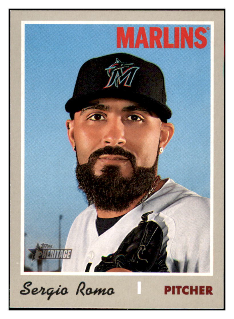 2019 Topps Heritage Sergio Romo Miami Marlins #611 Baseball card M32P1 simple Xclusive Collectibles