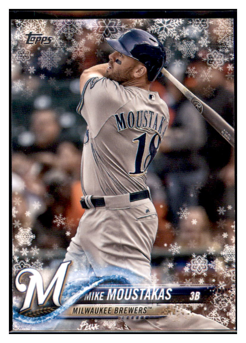2018 Topps Holiday Mike Moustakas  Milwaukee Brewers #HMW197 Baseball
  card   M32P1 simple Xclusive Collectibles
