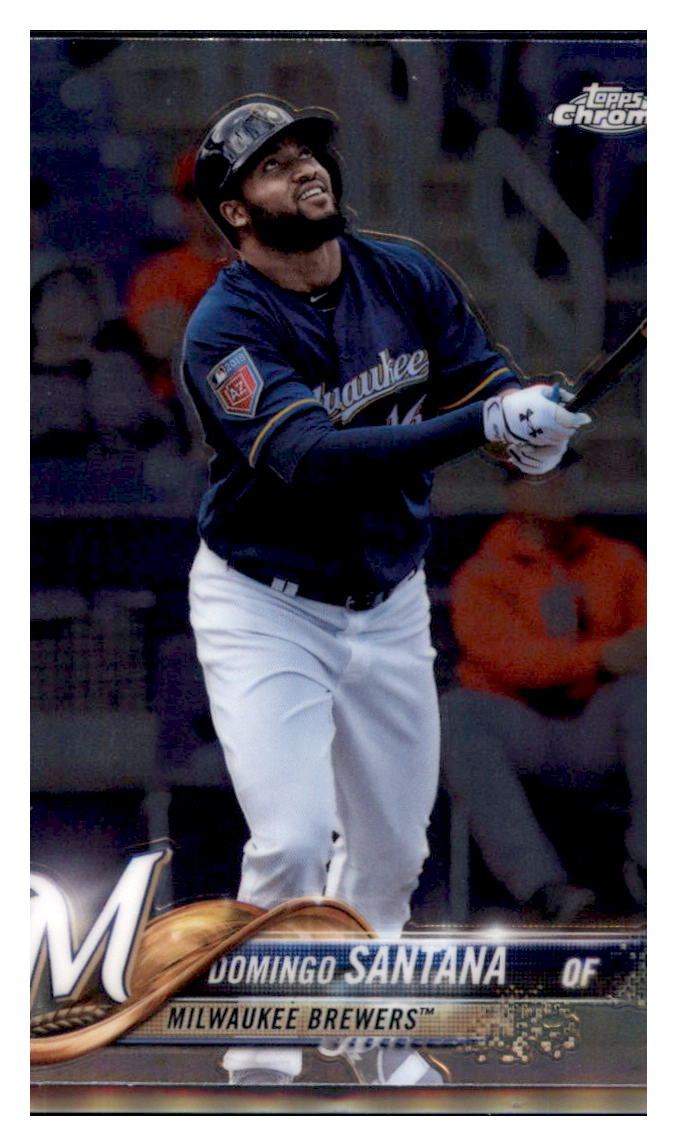 2018 Topps Chrome Domingo Santana  Milwaukee Brewers #93 Baseball card   M32P2 simple Xclusive Collectibles