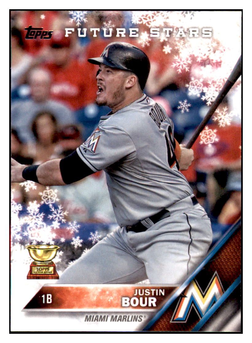 2016 Topps Holiday Justin Bour  Miami Marlins #HMW135 Baseball card   MATV2 simple Xclusive Collectibles