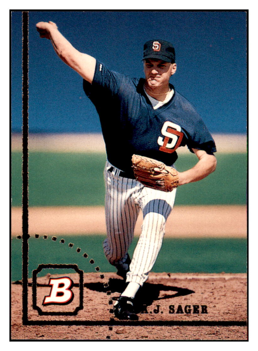 1994 Bowman A.J. Sager RC San Diego Padres Baseball Card BOWV3 simple Xclusive Collectibles