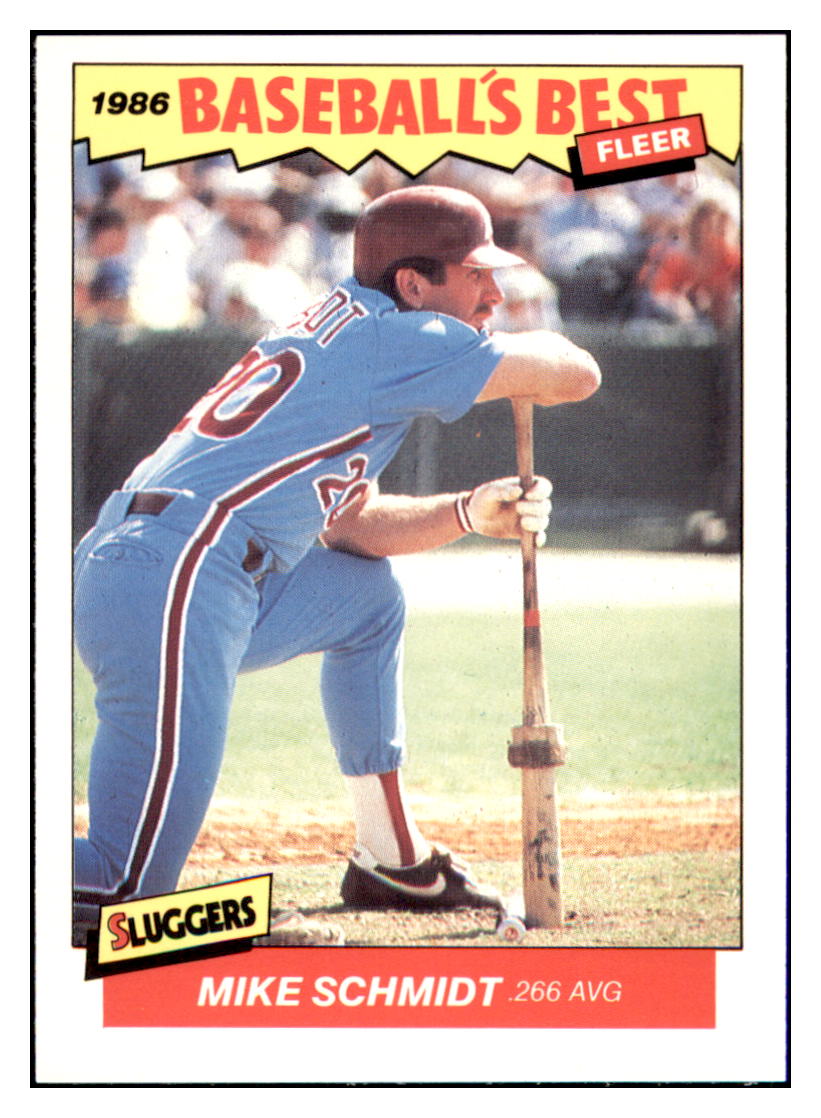1986 Fleer Baseball's Best
  Sluggers vs. Pitchers Mike Schmidt  
  Philadelphia Phillies Baseball Card BOWV3 simple Xclusive Collectibles