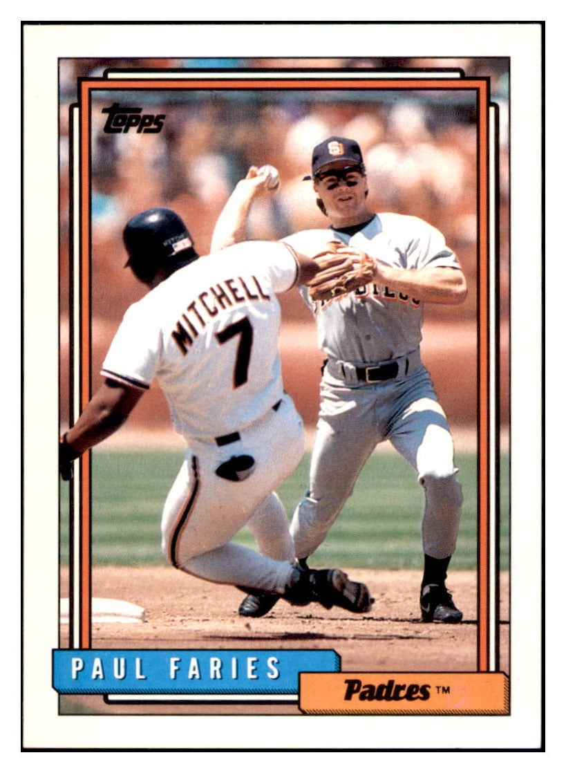 1992 Topps Paul Faries San Diego Padres Baseball Card BOWV3 simple Xclusive Collectibles
