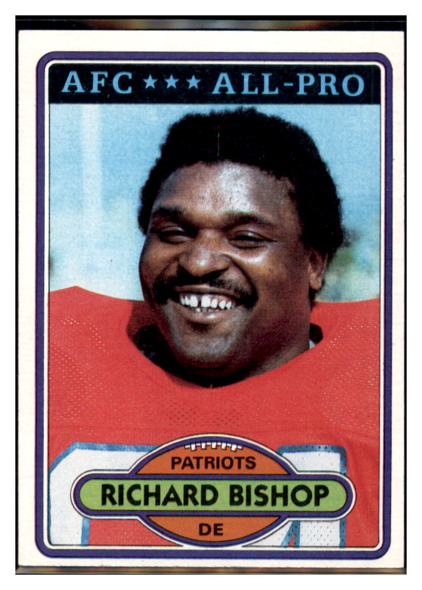 1980
Topps Richard Bishop AP, RC New
England Patriots Football Card VFBMA simple Xclusive Collectibles