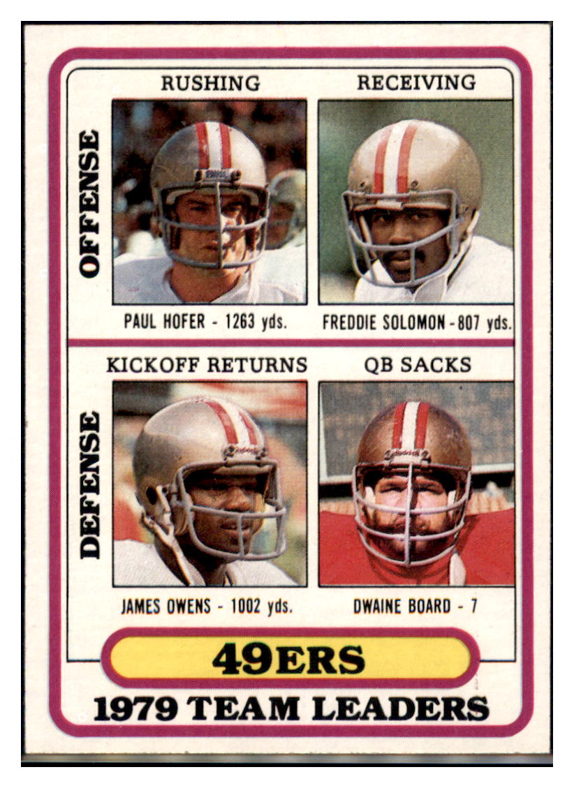 1980 Topps Paul Hofer /
Freddie Solomon / James Owens / Dwaine Board TL, CL San Francisco 49ers Football Card VFBMC simple Xclusive Collectibles