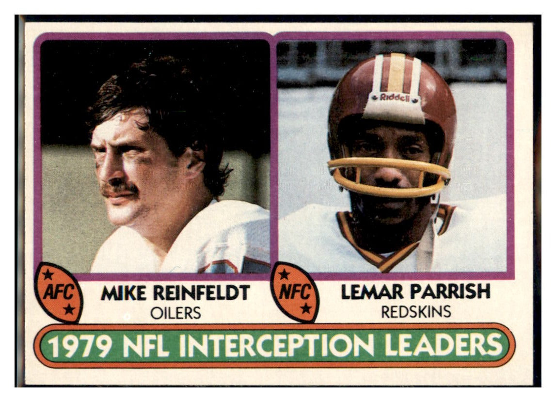 1980 Topps 1979 Interception Leaders - Mike Reinfeldt / Lemar Parrish LL Houston Oilers / Washington Commanders Football Card VFBMC simple Xclusive Collectibles