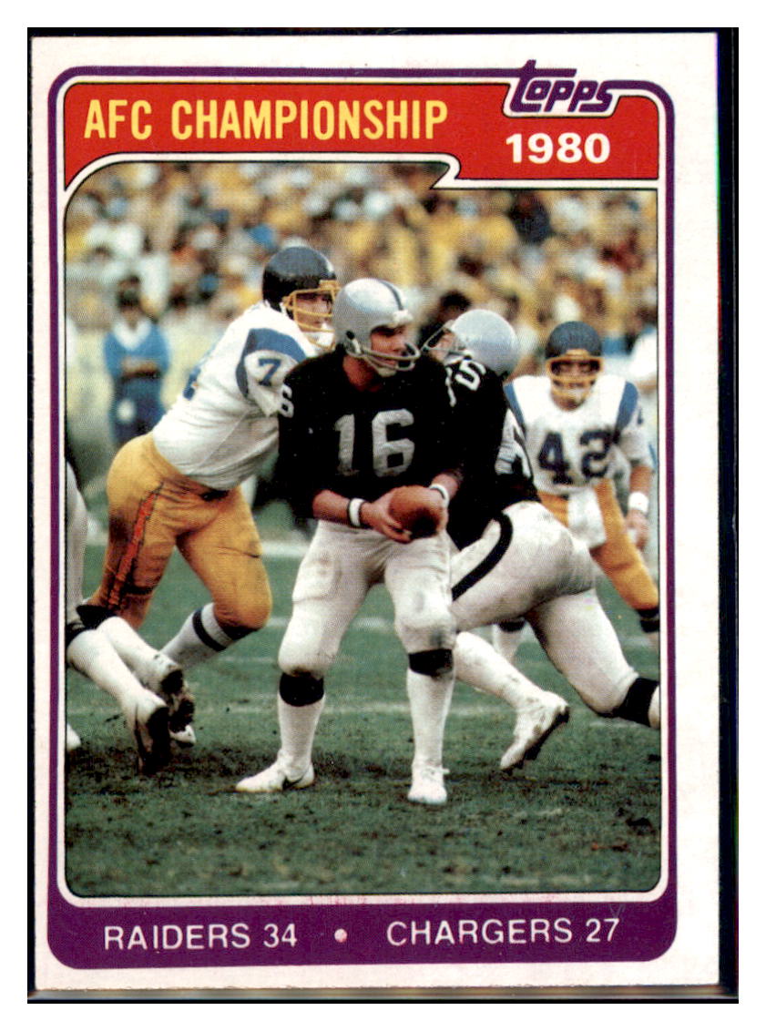 1981 Topps 1980 AFC
Championship CCG Oakland Raiders / San
Diego Chargers Football Card VFBMC simple Xclusive Collectibles
