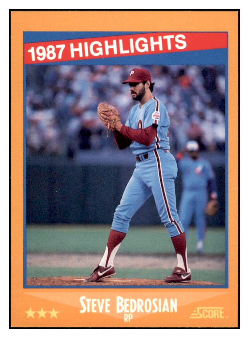 1988 Score Steve Bedrosian HL Philadelphia Phillies Baseball Card VFBMD