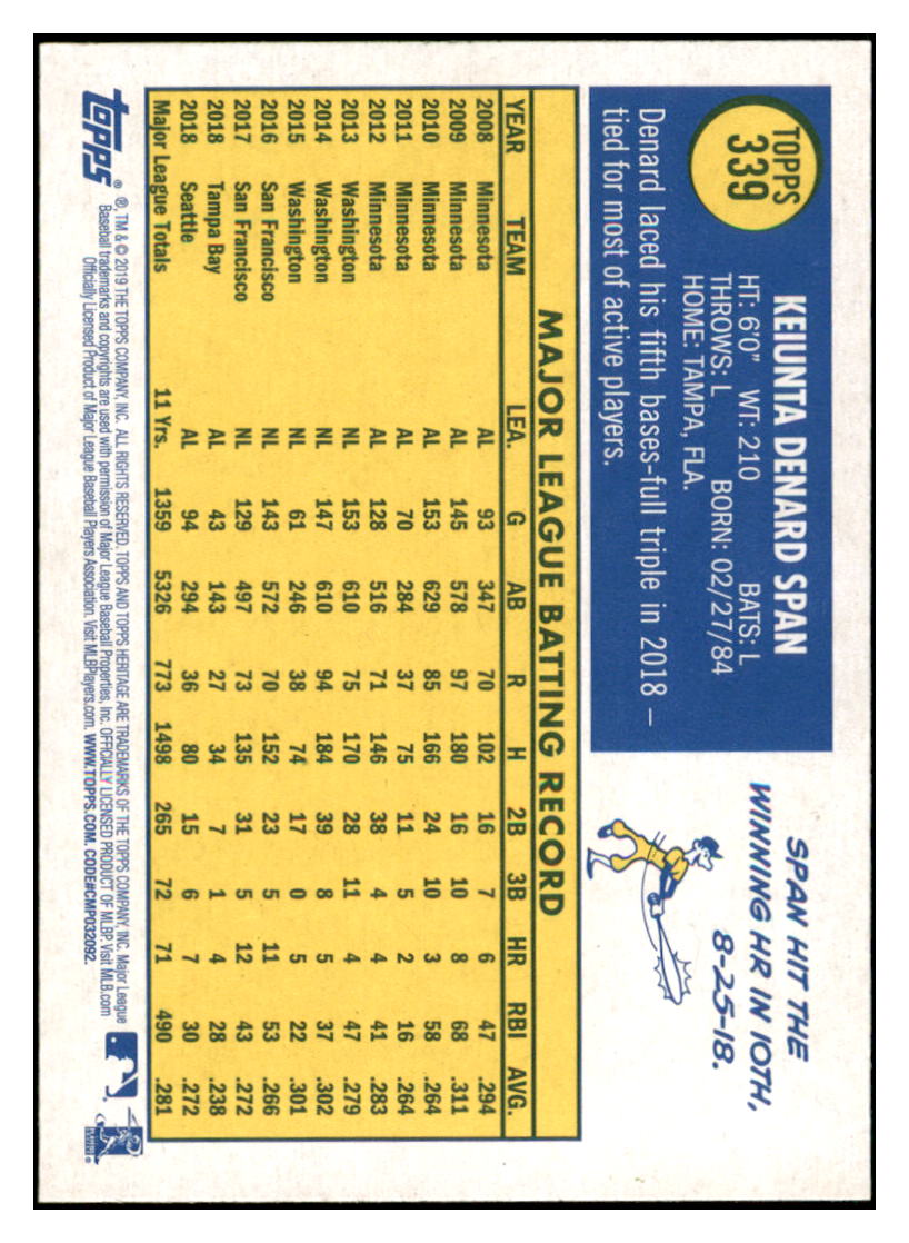 2019 Topps Heritage Denard
  Span   Seattle Mariners Baseball Card
  TMH1A simple Xclusive Collectibles