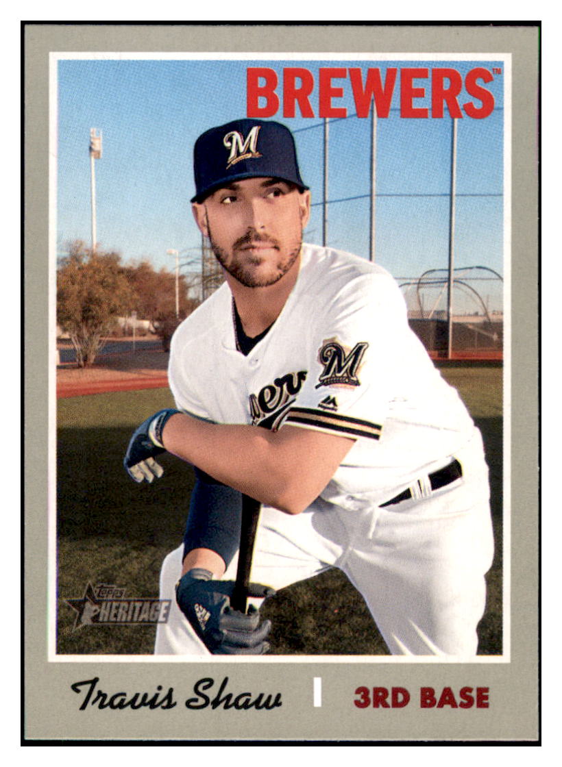 2019 Topps Heritage Travis
  Shaw   Milwaukee Brewers Baseball Card
  TMH1A simple Xclusive Collectibles   