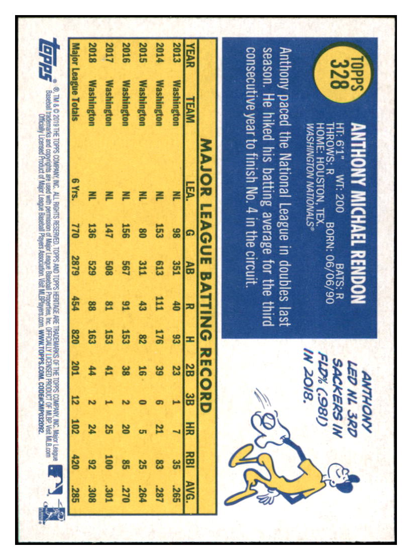 2019 Topps Heritage Anthony
Rendon Washington Nationals Baseball
Card TMH1A simple Xclusive Collectibles