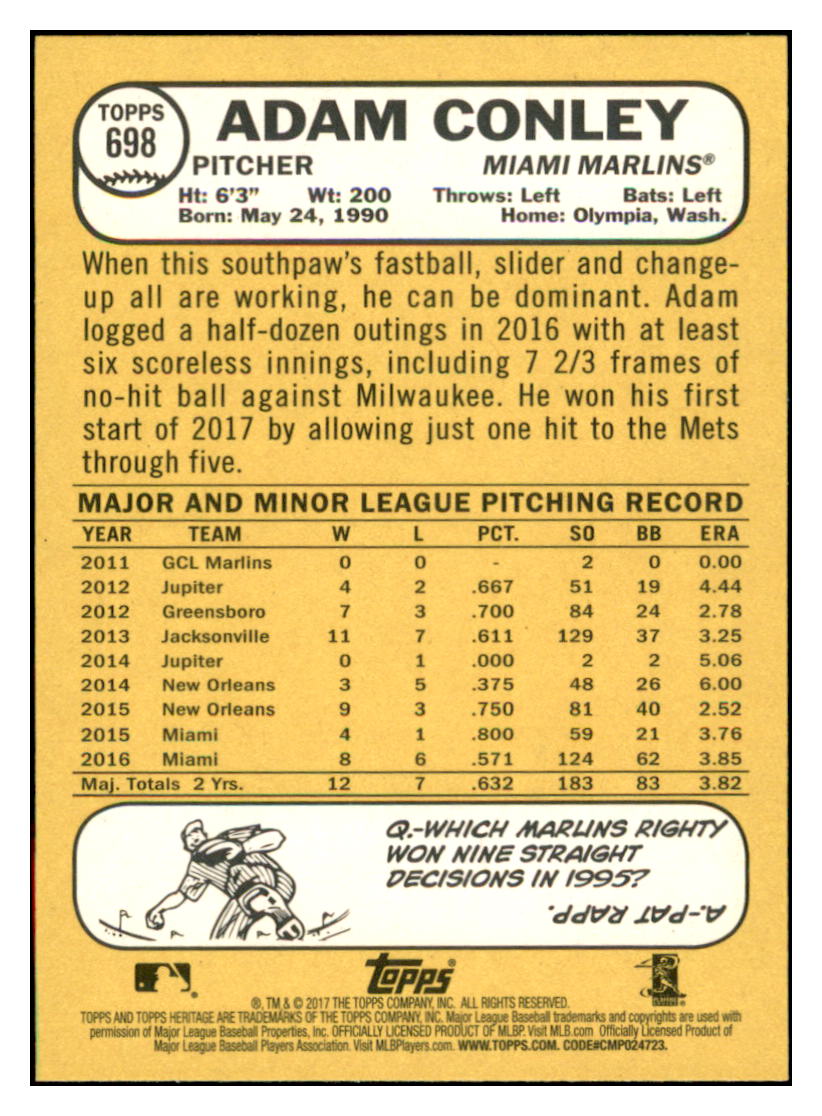 2017 Topps Heritage Adam
Conley Miami Marlins Baseball Card
TMH1A simple Xclusive Collectibles