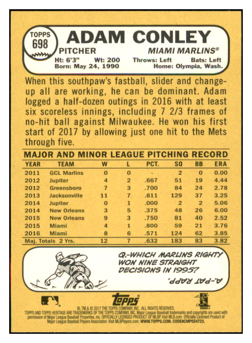 2017 Topps Heritage Adam
  Conley   Miami Marlins Baseball Card
  TMH1A simple Xclusive Collectibles   