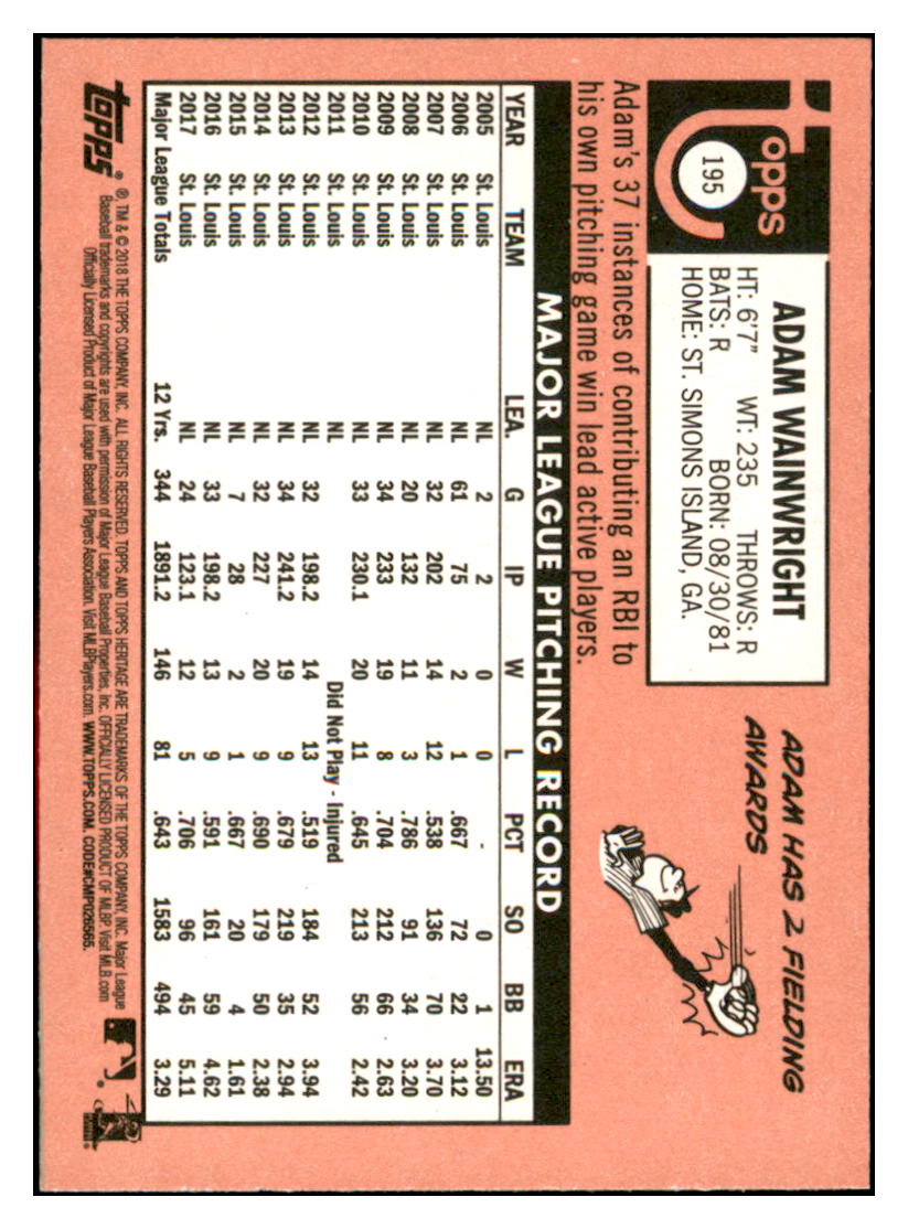 2018 Topps Heritage Adam
Wainwright St. Louis Cardinals
Baseball Card TMH1A simple Xclusive Collectibles