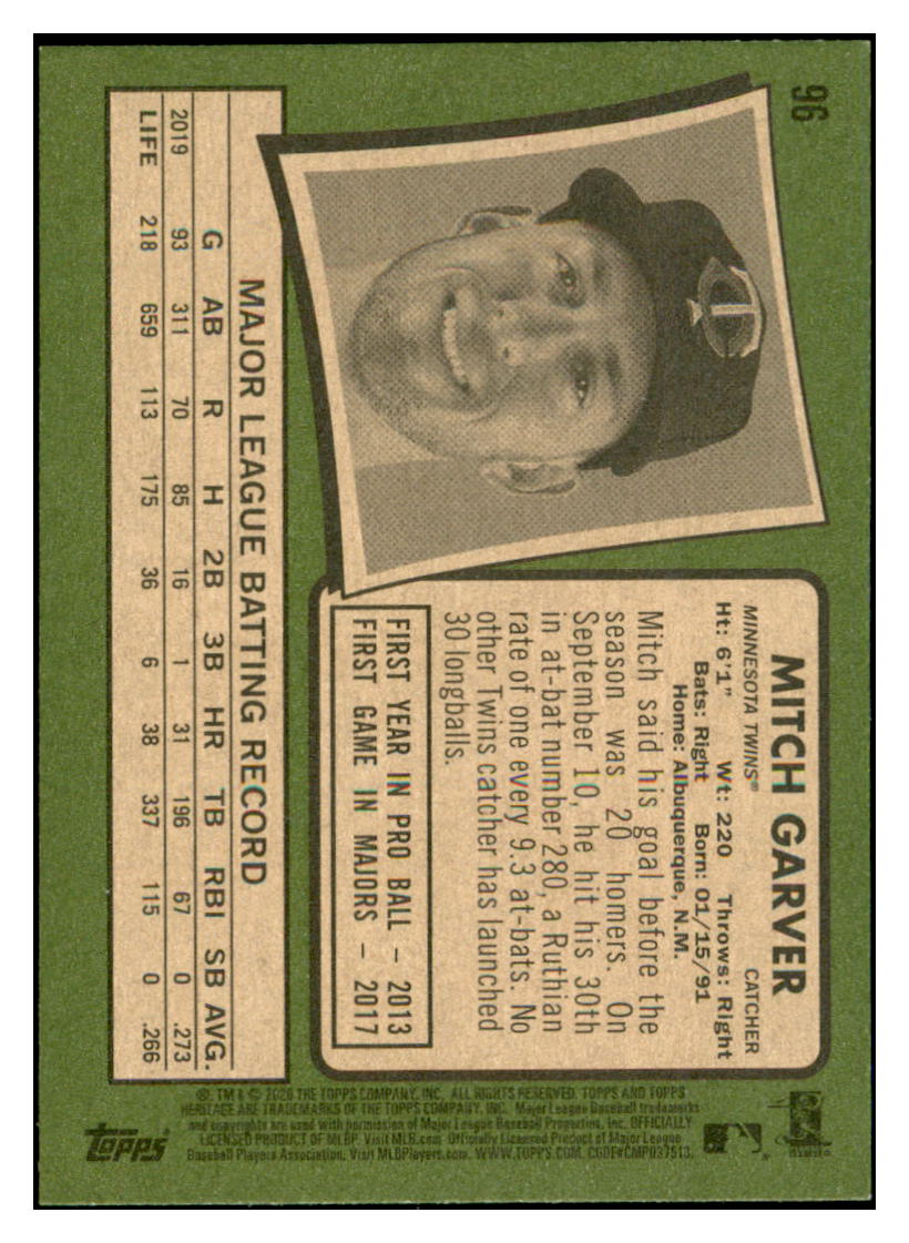 2020 Topps Heritage Mitch
  Garver   Minnesota Twins Baseball Card
  TMH1A simple Xclusive Collectibles