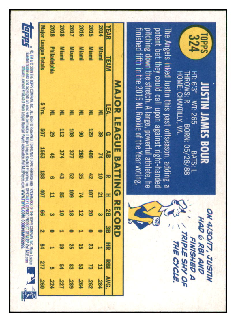2019 Topps Heritage Justin
Bour Los Angeles Angels Baseball Card
TMH1A simple Xclusive Collectibles