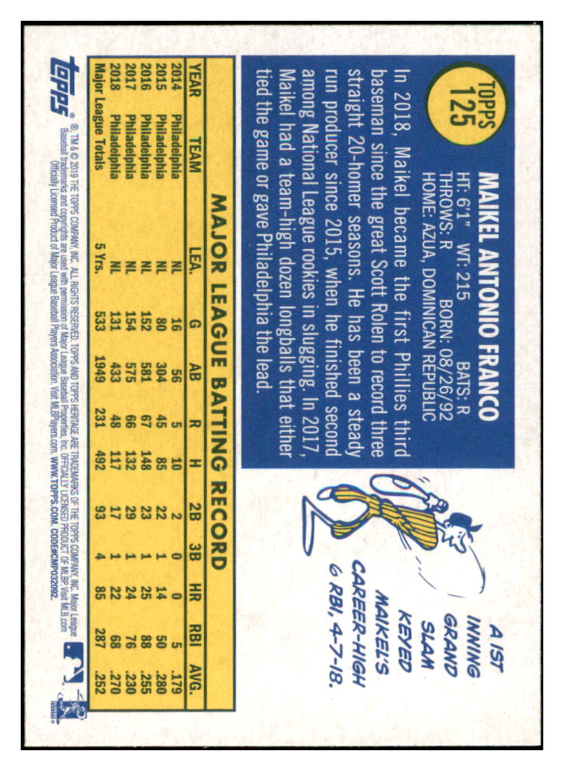 2019 Topps Heritage Maikel
Franco Philadelphia Phillies Baseball
Card TMH1A simple Xclusive Collectibles