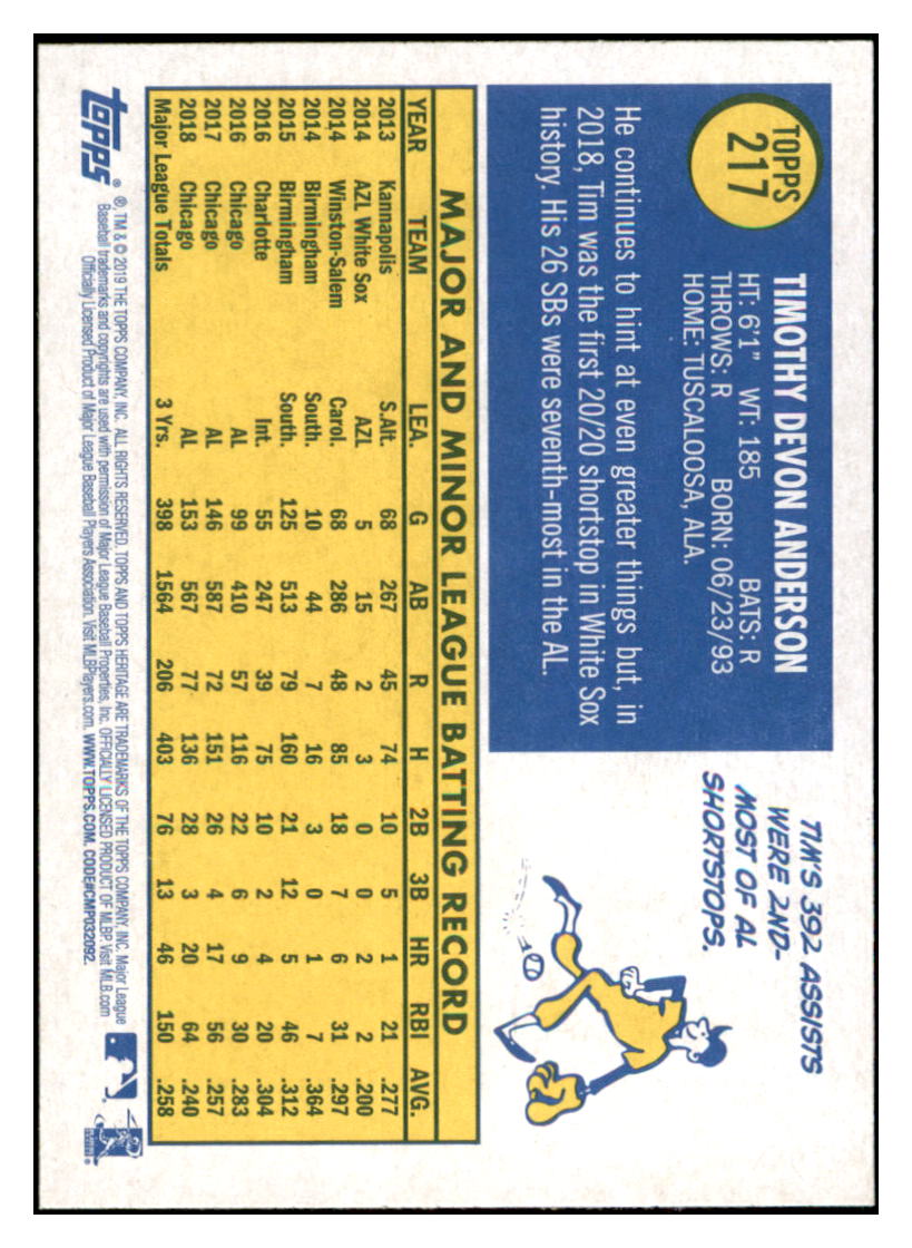 2019 Topps Heritage Tim
Anderson Chicago White Sox Baseball
Card TMH1A simple Xclusive Collectibles