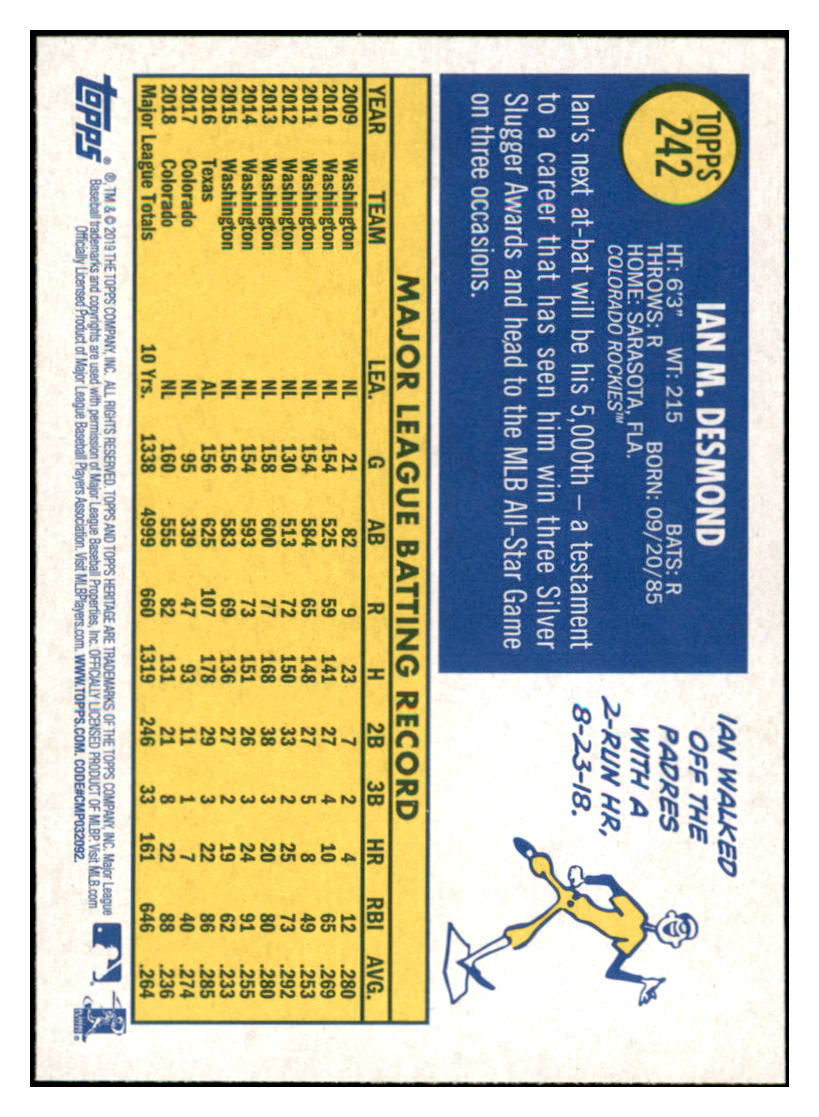 2019 Topps Heritage Ian
Desmond Colorado Rockies Baseball
Card TMH1A simple Xclusive Collectibles