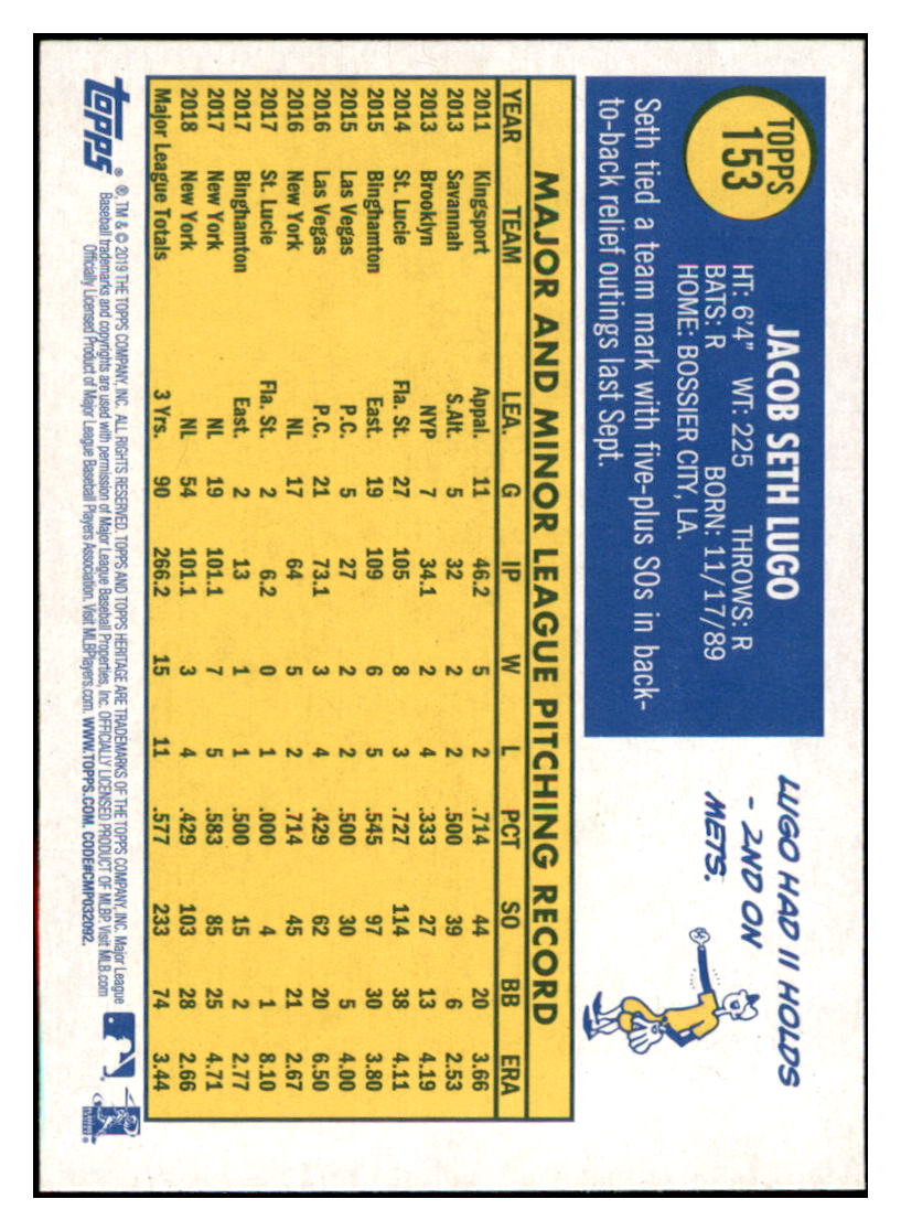 2019 Topps Heritage Seth
  Lugo   New York Mets Baseball Card
  TMH1A simple Xclusive Collectibles