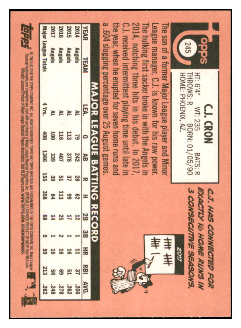 2018 Topps Heritage C.J.
Cron Los Angeles Angels Baseball Card
TMH1A simple Xclusive Collectibles