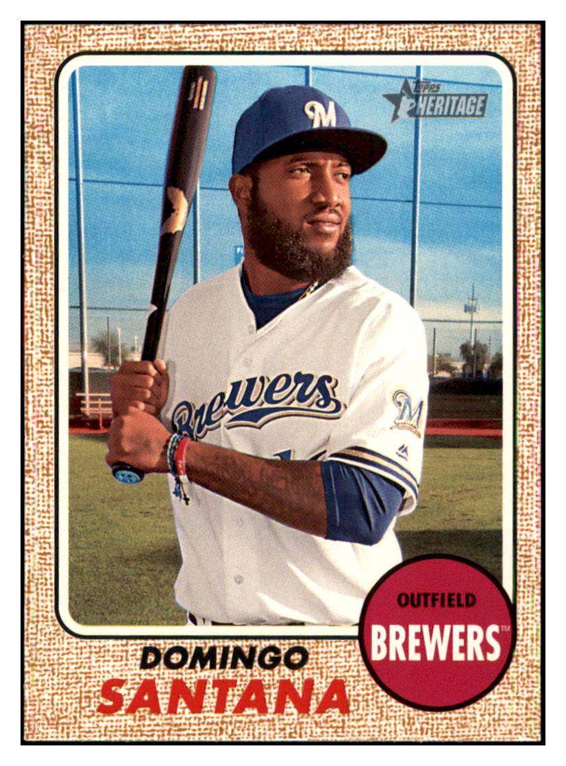 2017 Topps Heritage Domingo
  Santana   Milwaukee Brewers Baseball
  Card TMH1A simple Xclusive Collectibles