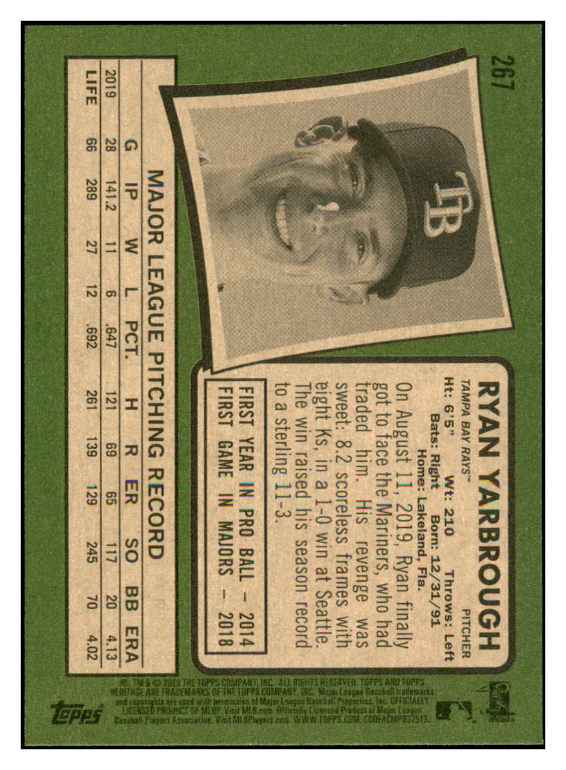 2020 Topps Heritage Ryan
Yarbrough Tampa Bay Rays Baseball
Card TMH1A simple Xclusive Collectibles