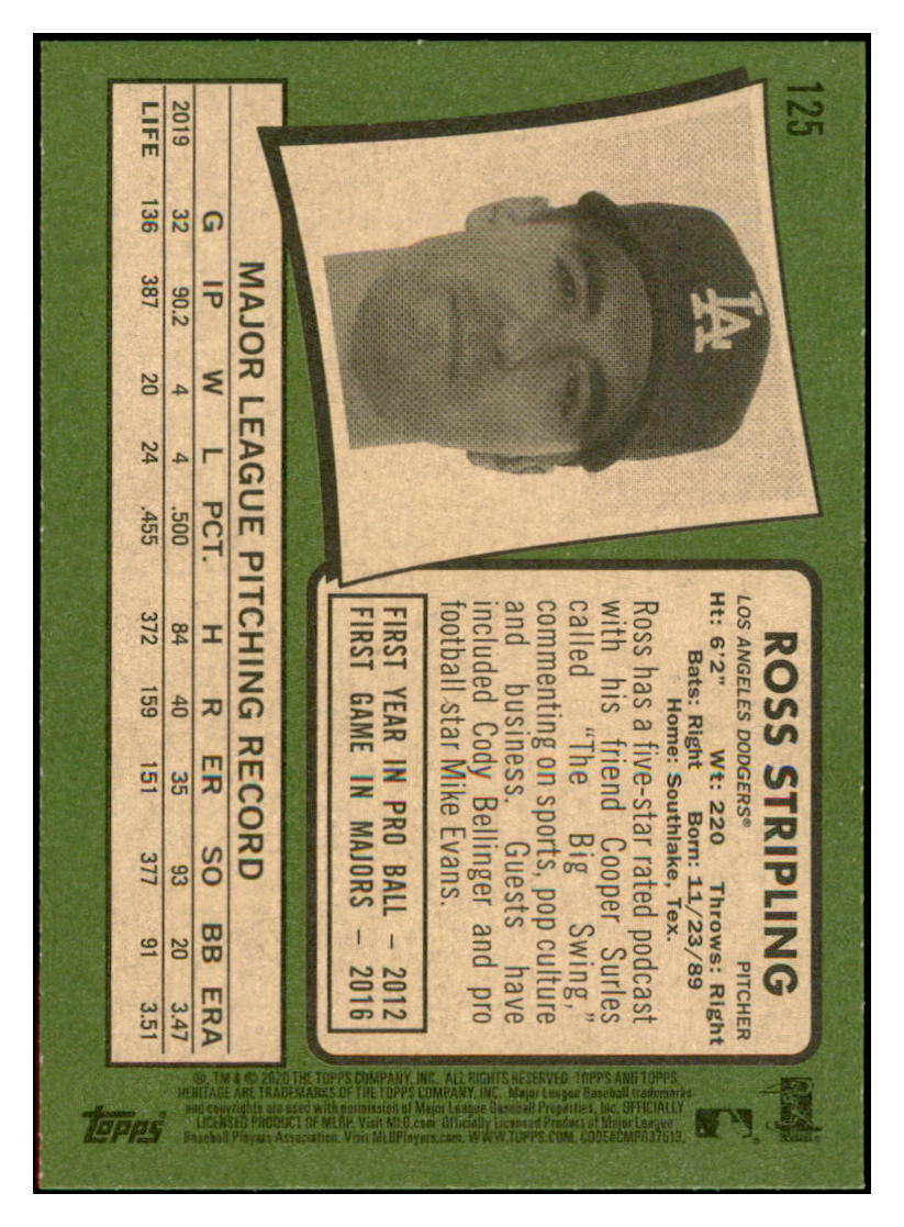 2020 Topps Heritage Ross
Stripling Los Angeles Dodgers
Baseball Card TMH1A simple Xclusive Collectibles