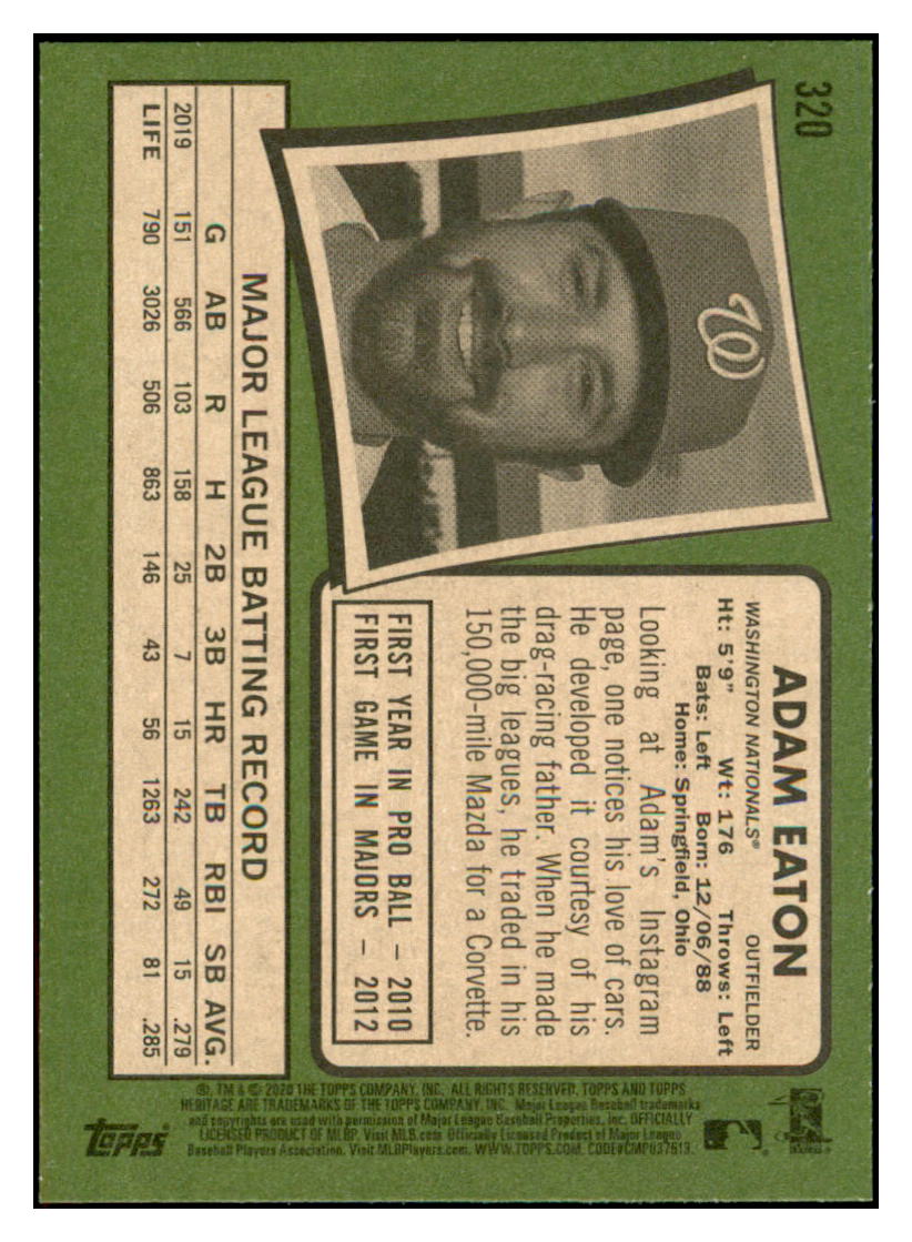 2020 Topps Heritage Adam Eaton Washington Nationals Baseball Card TMH1A simple Xclusive Collectibles