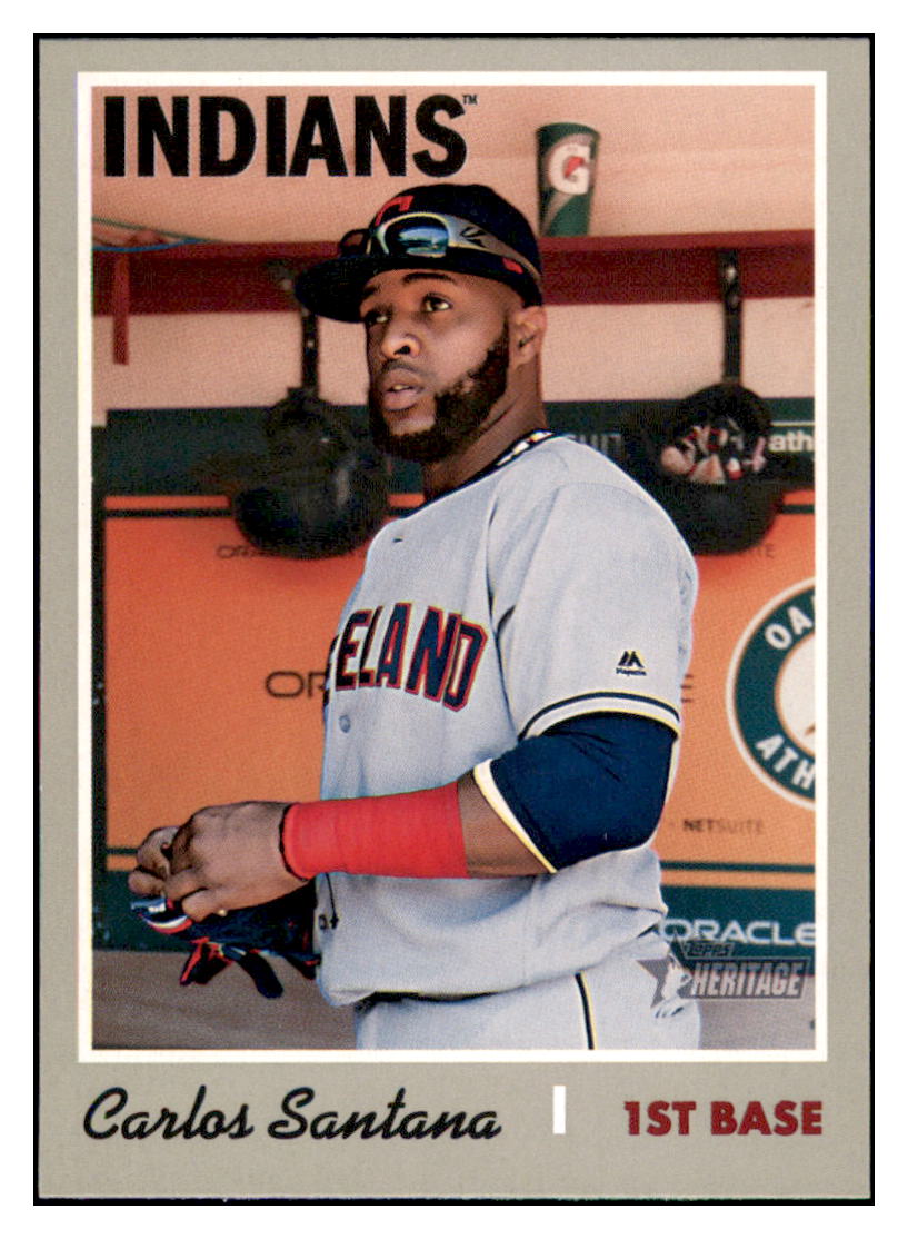 2019 Topps Heritage Carlos
  Santana   Cleveland Indians Baseball
  Card TMH1A simple Xclusive Collectibles   