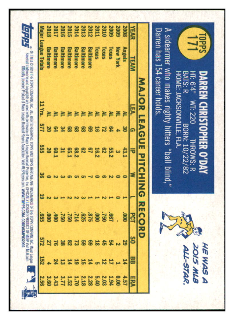 2019 Topps Heritage Darren
  O'Day   Atlanta Braves Baseball Card
  TMH1A simple Xclusive Collectibles
