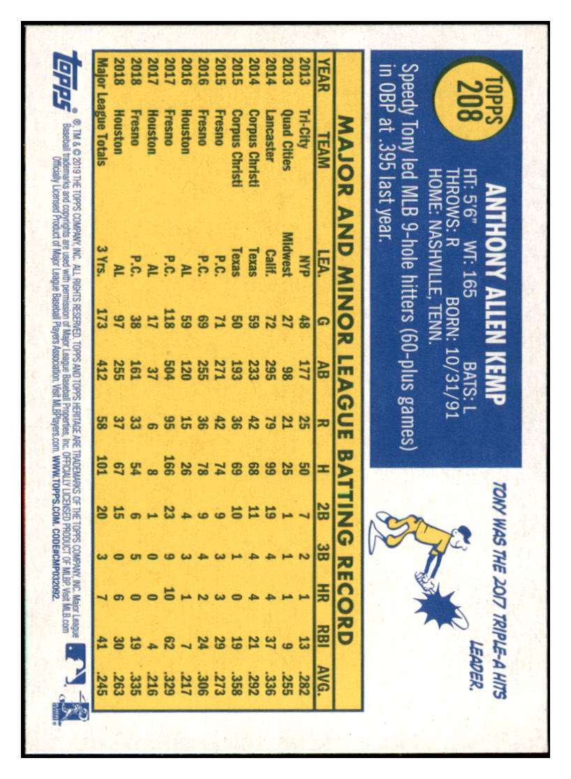 2019 Topps Heritage Tony
Kemp Houston Astros Baseball Card
TMH1A simple Xclusive Collectibles