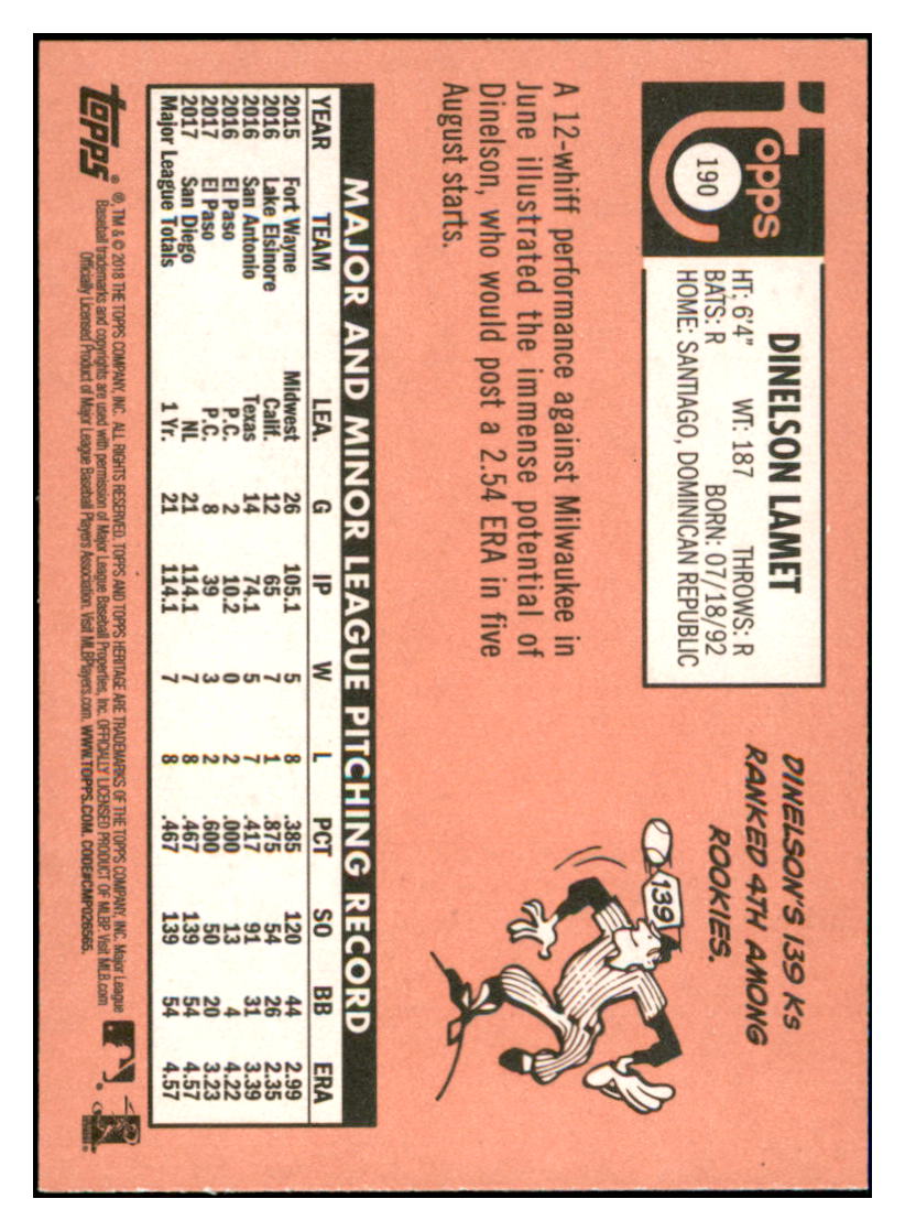 2018 Topps Heritage Dinelson
Lamet San Diego Padres Baseball Card
TMH1A simple Xclusive Collectibles