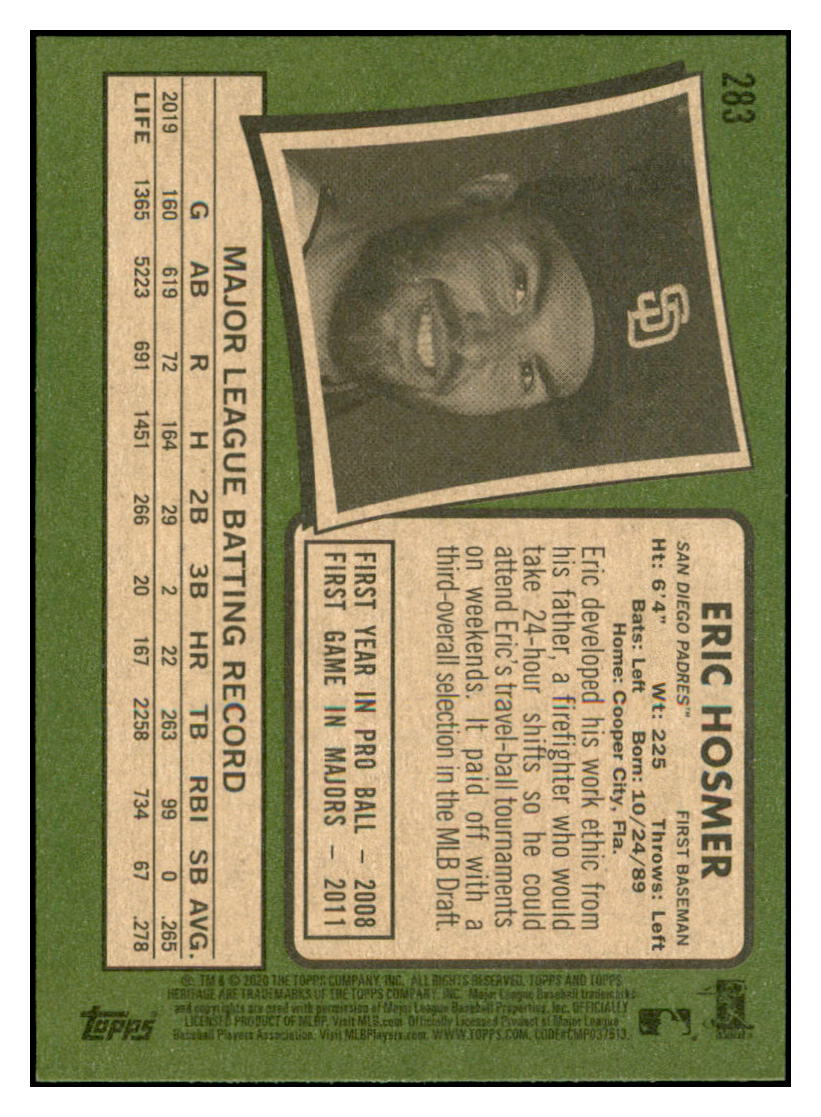 2020 Topps Heritage Eric
Hosmer San Diego Padres Baseball Card
TMH1A simple Xclusive Collectibles
