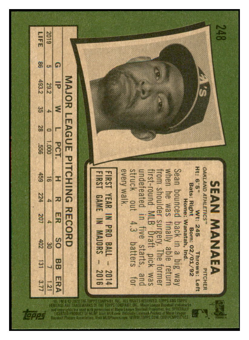 2020 Topps Heritage Sean
  Manaea   Oakland Athletics Baseball
  Card TMH1A simple Xclusive Collectibles