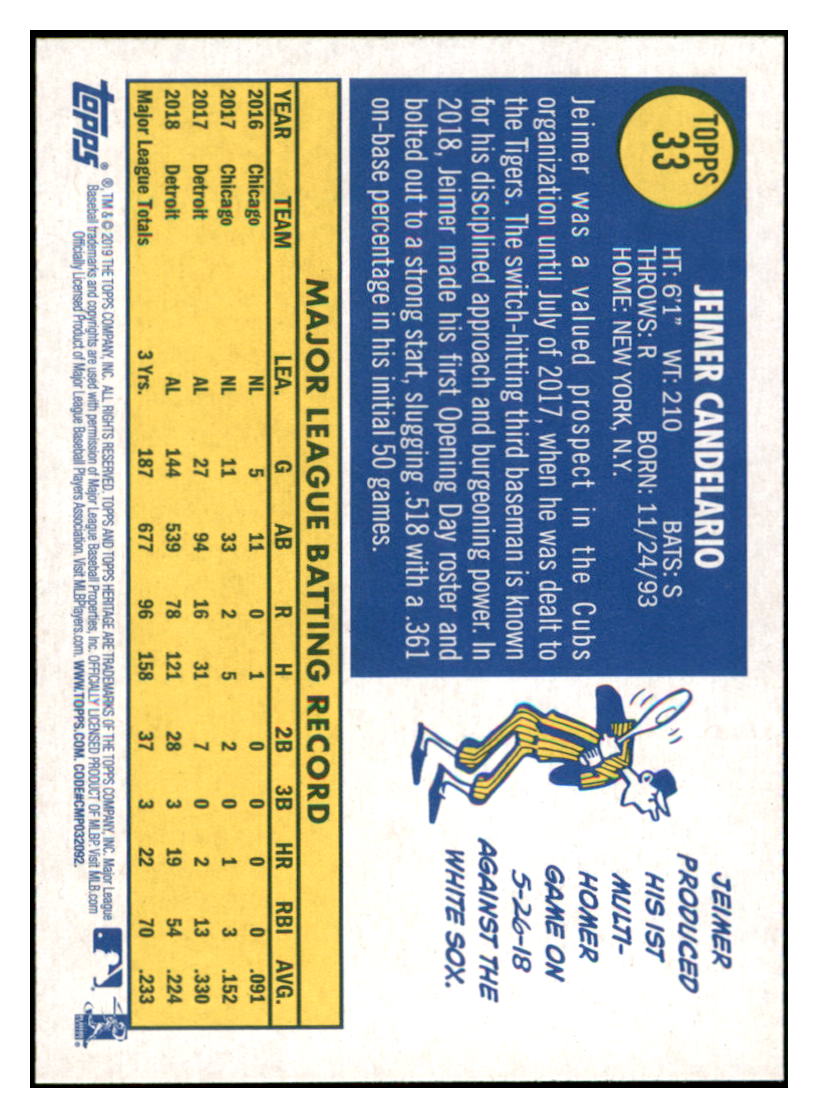 2019 Topps Heritage Jeimer
Candelario Detroit Tigers Baseball
Card TMH1A simple Xclusive Collectibles