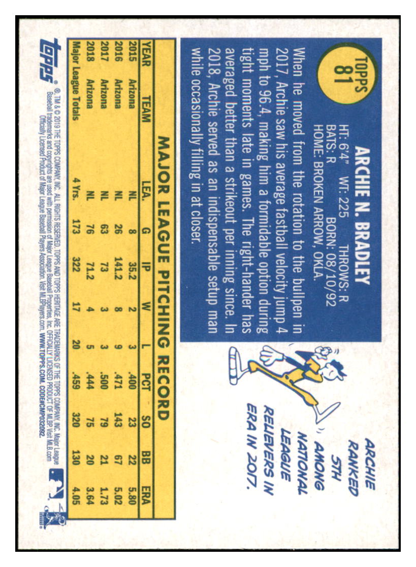 2019 Topps Heritage Archie
  Bradley   Arizona Diamondbacks Baseball
  Card TMH1A simple Xclusive Collectibles   