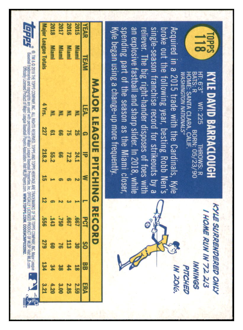 2019 Topps Heritage Kyle
Barraclough Washington Nationals
Baseball Card TMH1A simple Xclusive Collectibles
