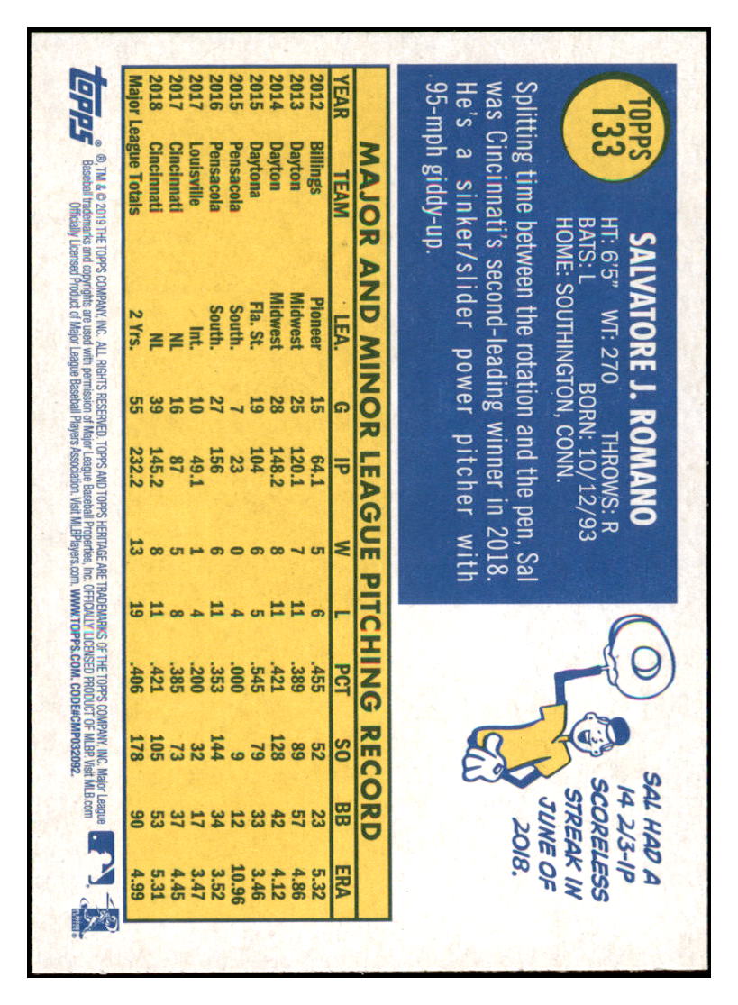 2019 Topps Heritage Sal
Romano Cincinnati Reds Baseball Card
TMH1A simple Xclusive Collectibles