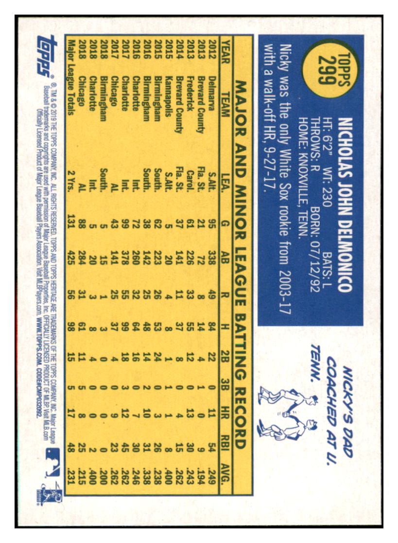 2019 Topps Heritage Nicky
Delmonico Chicago White Sox Baseball
Card TMH1A simple Xclusive Collectibles
