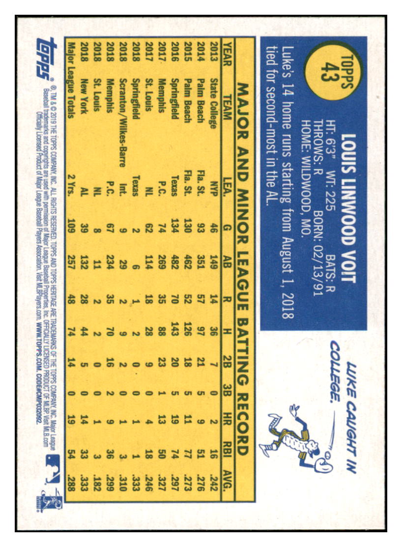2019 Topps Heritage Luke
Voit New York Yankees Baseball Card
TMH1A simple Xclusive Collectibles