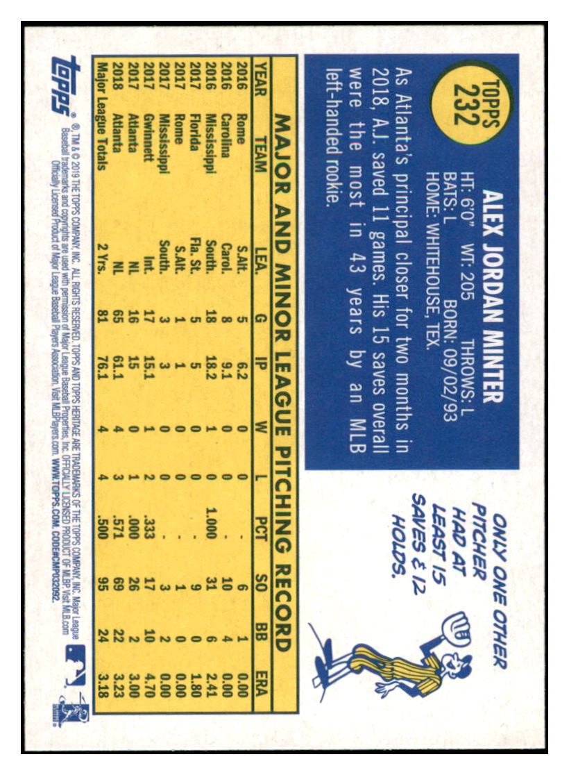 2019 Topps Heritage A.J.
  Minter   ASR Atlanta Braves Baseball
  Card TMH1A simple Xclusive Collectibles