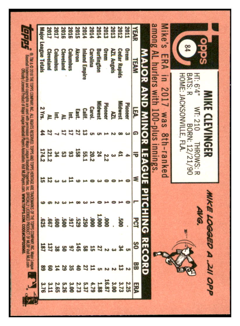 2018 Topps Heritage Mike
  Clevinger   Cleveland Indians Baseball
  Card TMH1A simple Xclusive Collectibles   