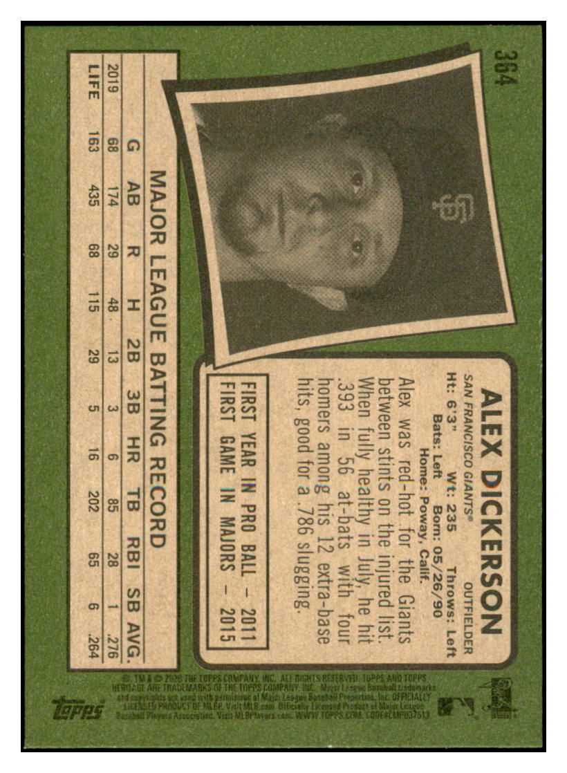 2020 Topps Heritage Alex
  Dickerson   San Francisco Giants
  Baseball Card TMH1A simple Xclusive Collectibles